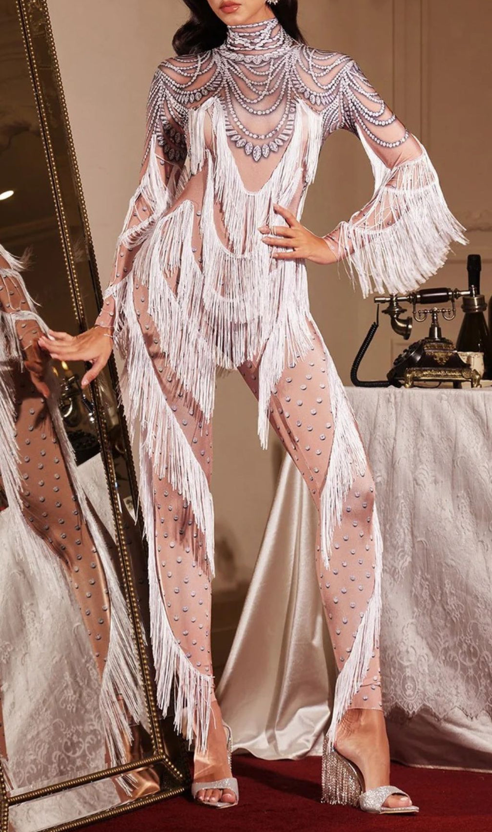 Firdaus Dazzling Fringe & Crystal Embellished Jumpsuit