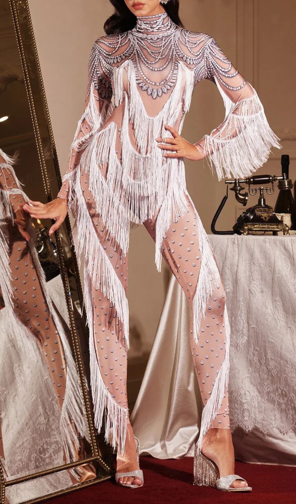 Firdaus Dazzling Fringe & Crystal Embellished Jumpsuit