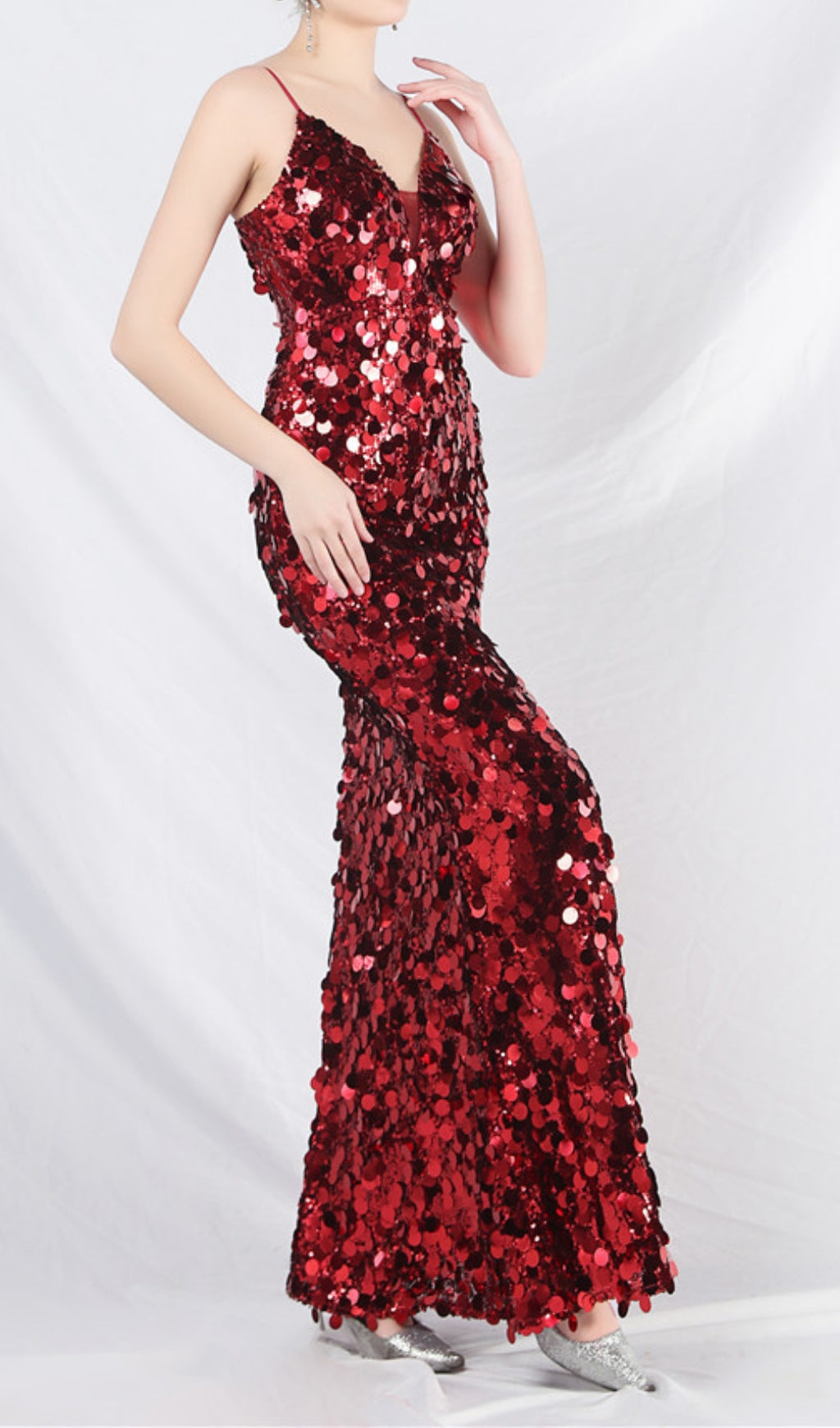 Chole Red Strappy Sequin Maxi Dress