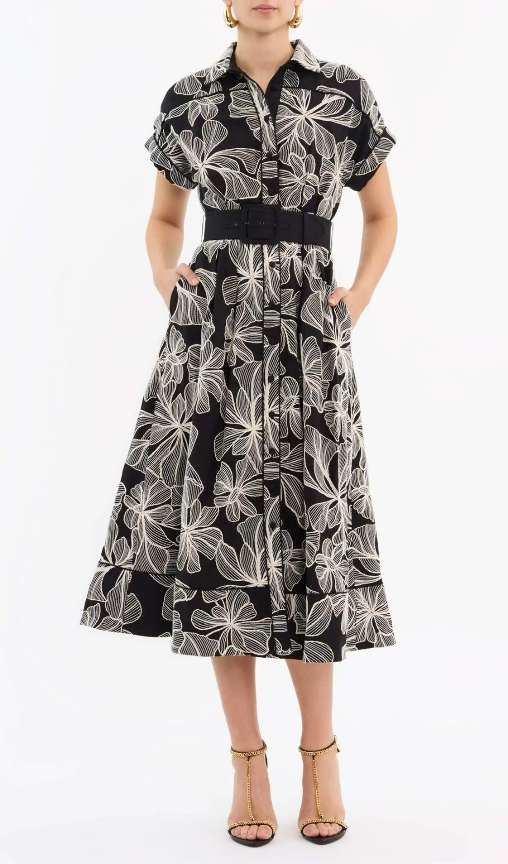 Davan Black Flower Midi Dress