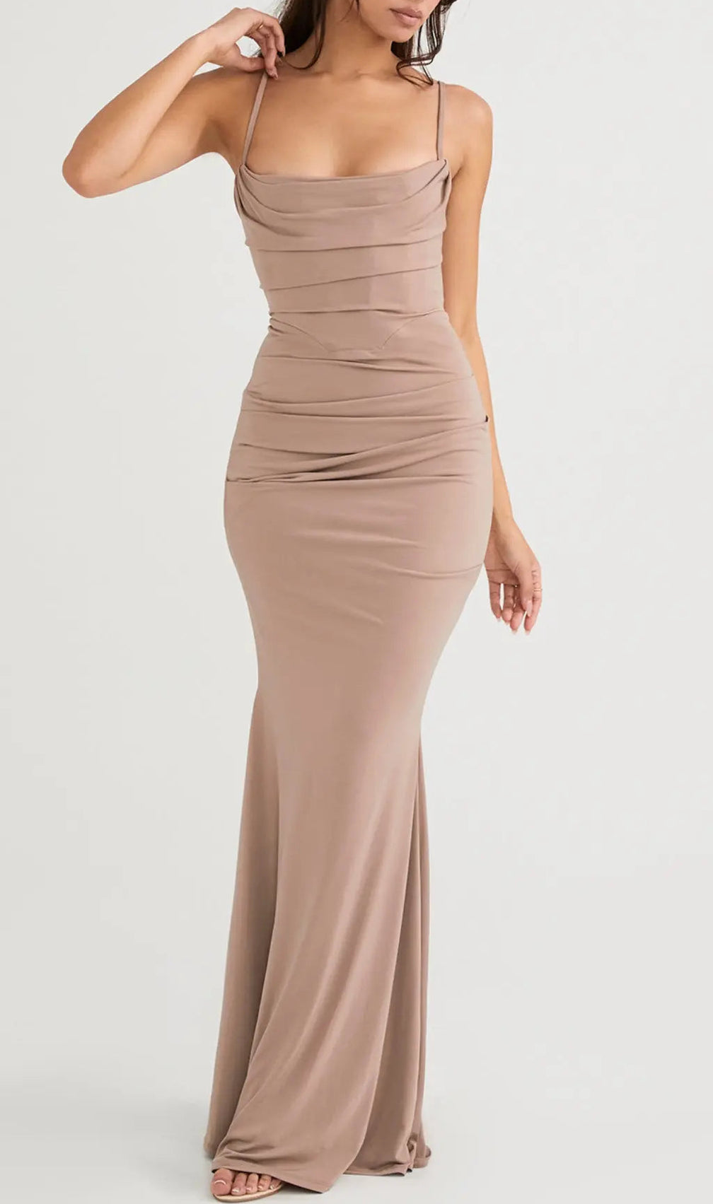 Almond Jersey Corset Maxi Dress
