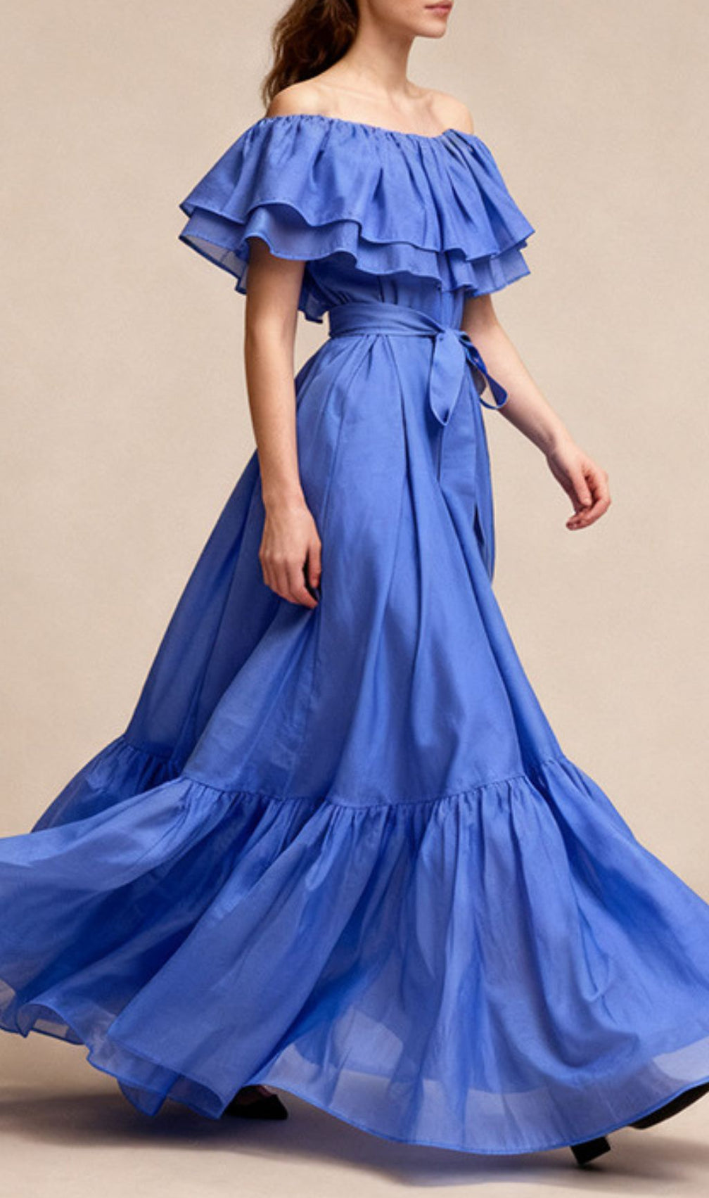 Imala Lavender Ruffled Off-Shoulder Midi Dress