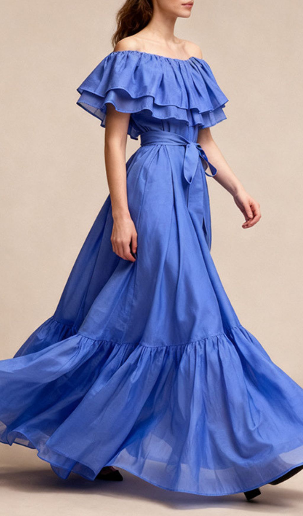 Imala Lavender Ruffled Off-Shoulder Midi Dress