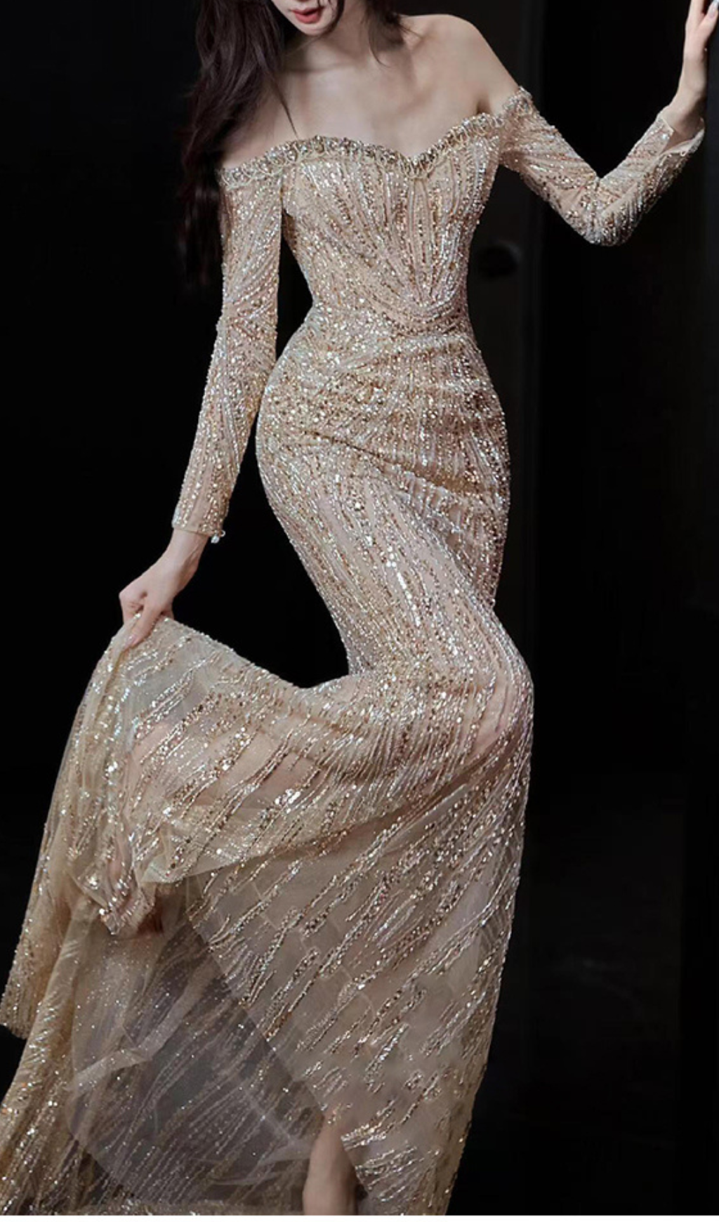 Garbo Long Sleeve Sequin Maxi Dress