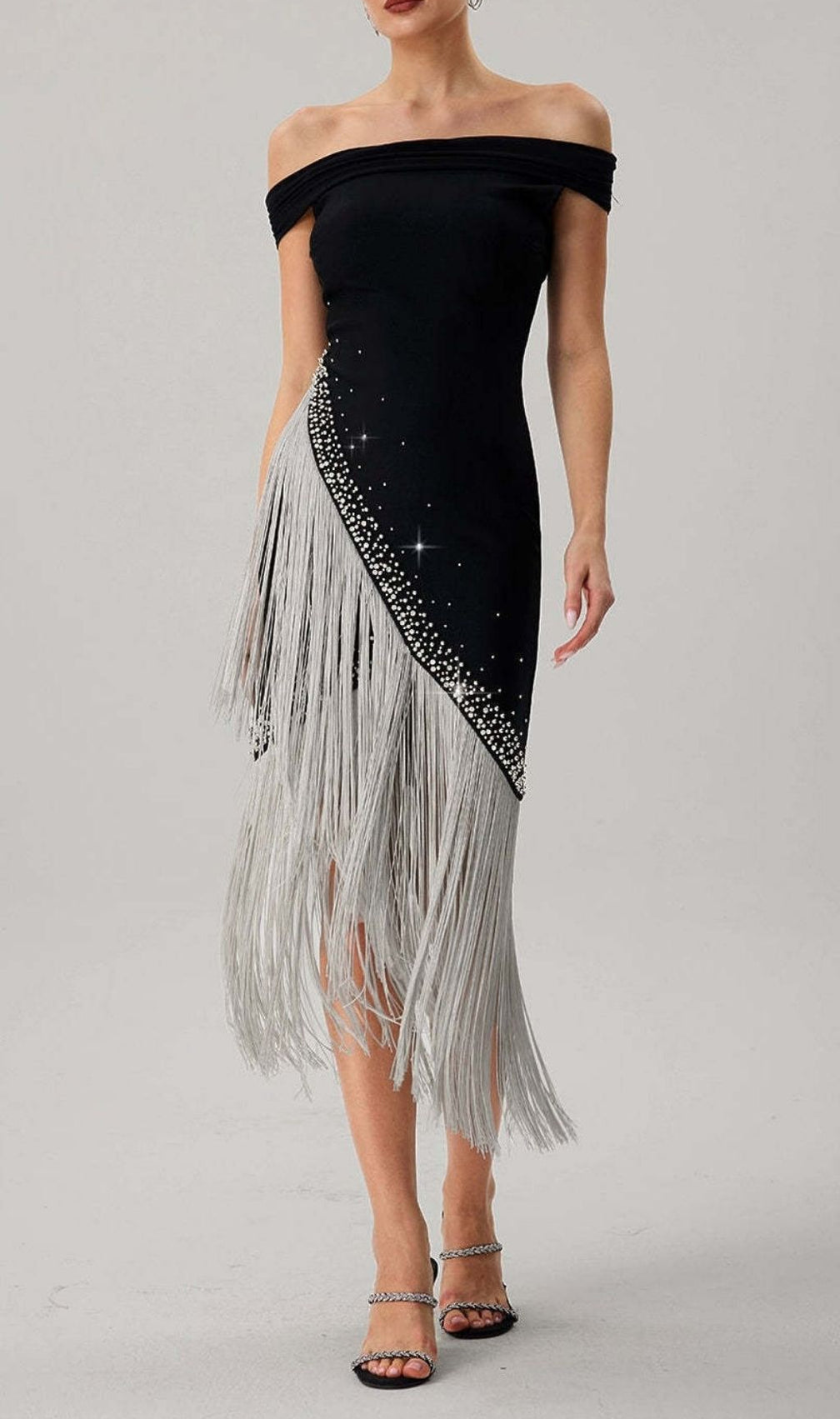 Koda Silver Tassel Diamante Bandage Midi Dress