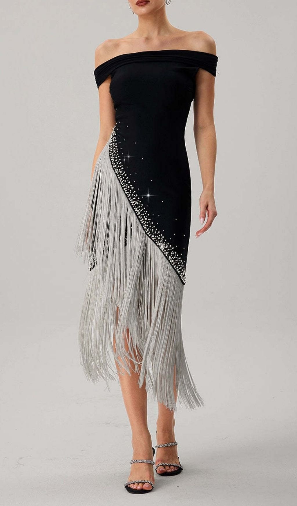 Koda Silver Tassel Diamante Bandage Midi Dress