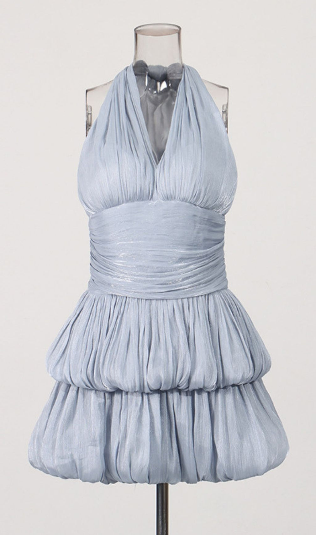 Keyla Chic Grey Halter Pleated Tiered Mini Party Dress