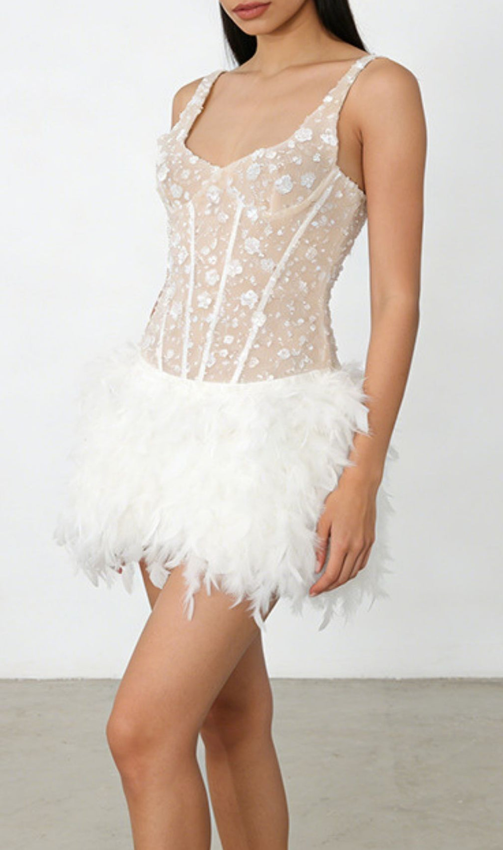 Kera Dazzling Floral Sequin Feather Mini Dress - Glamorous Party & Event Wear