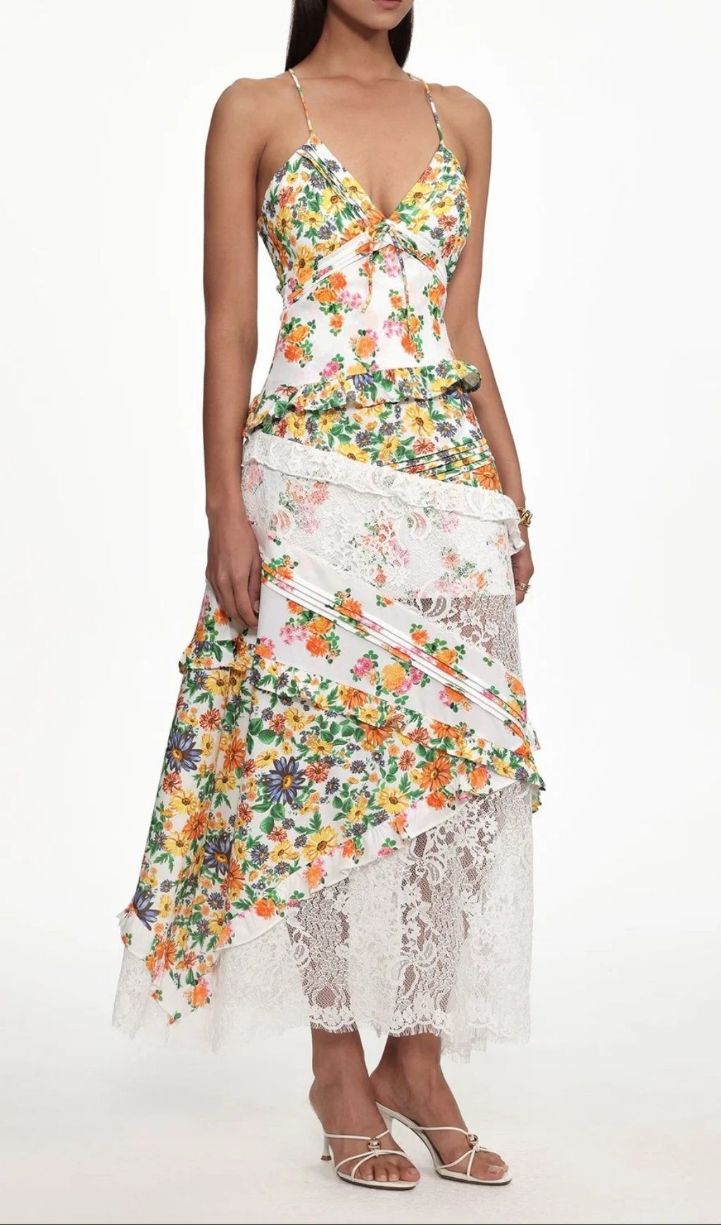 Georgia Elegant Multi-Floral & Lace Maxi Dress | V-Neck Summer Gown