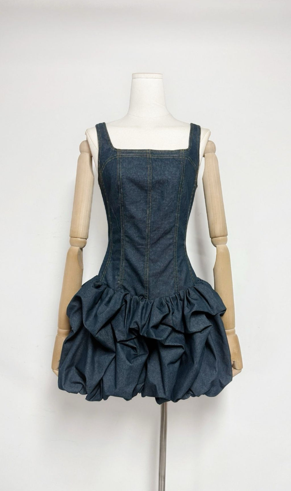Kifle Chic Denim Mini Dress - Fitted Bodice & Playful Bubble Hem