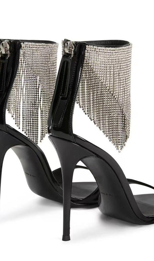 Crystal Tassel Heels In Black