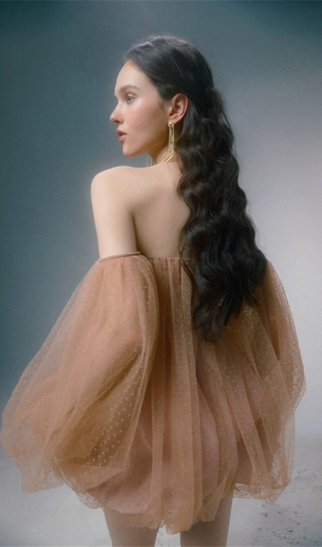 Dolly Khaki Off-Shoulder Mesh Mini Dress