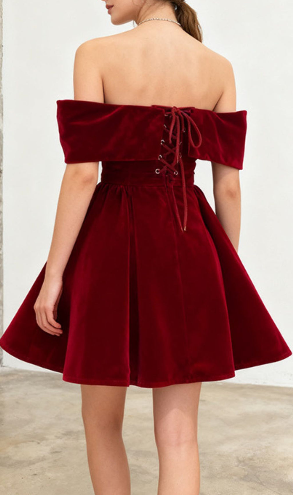 Isthia Luxe Velvet Off-Shoulder Mini Dress with Statement Bow
