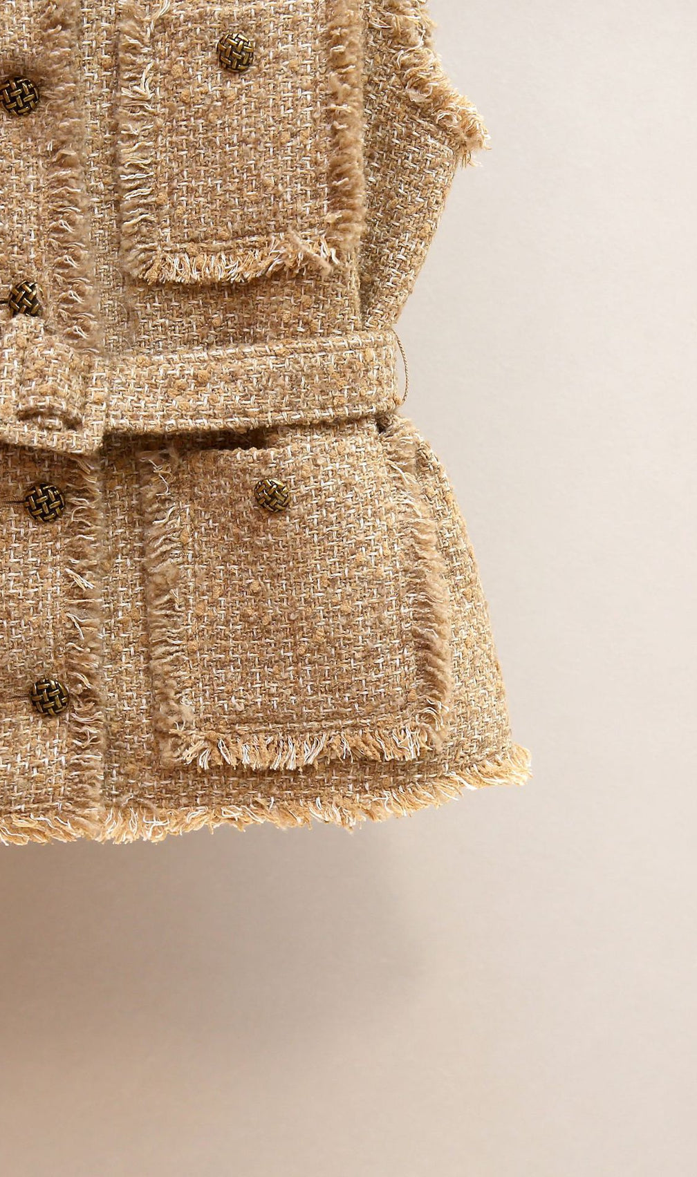 Iara Chic Tweed Belted Vest for Women | Fringed & Structured