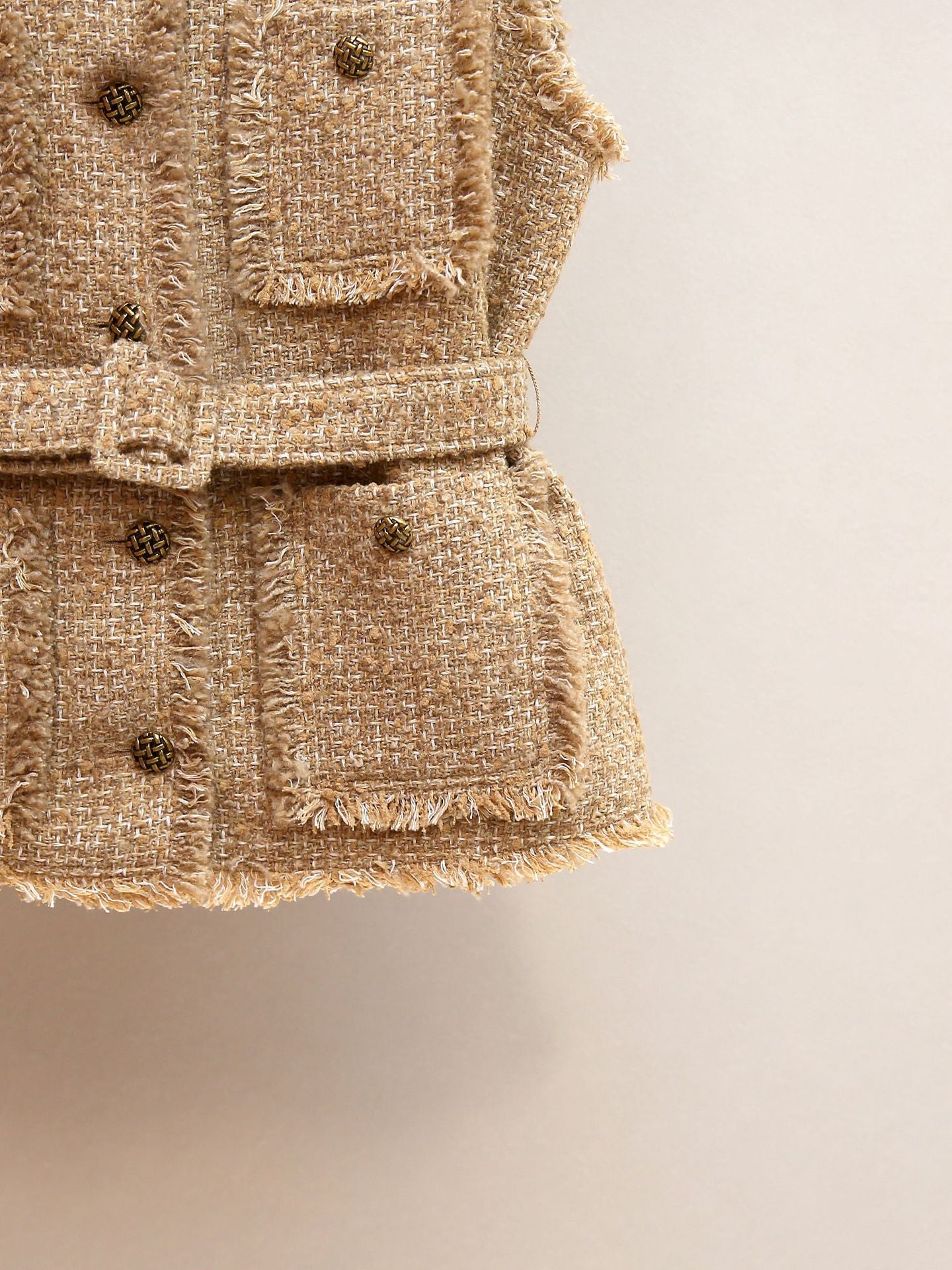 Iara Chic Tweed Belted Vest for Women | Fringed & Structured