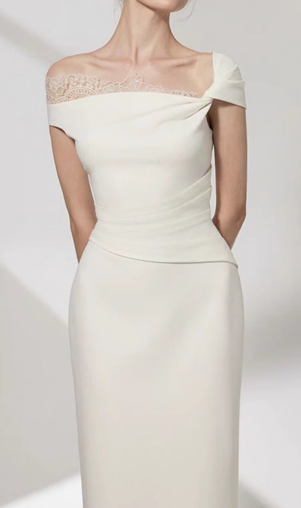 Giang White Lace Patchwork Midi Dress