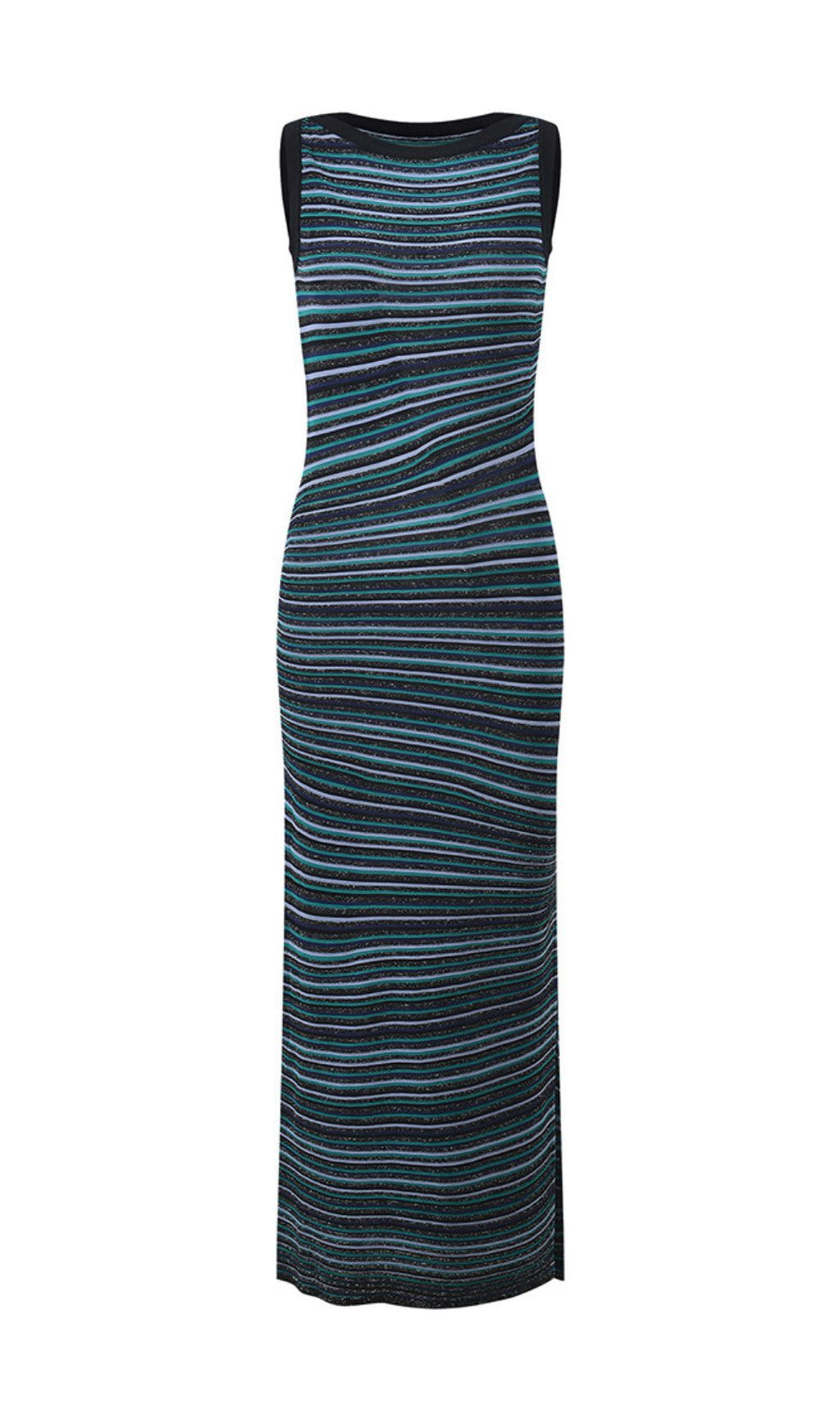 Jamaica Blue Shimmer Stripe Knit Maxi Dress