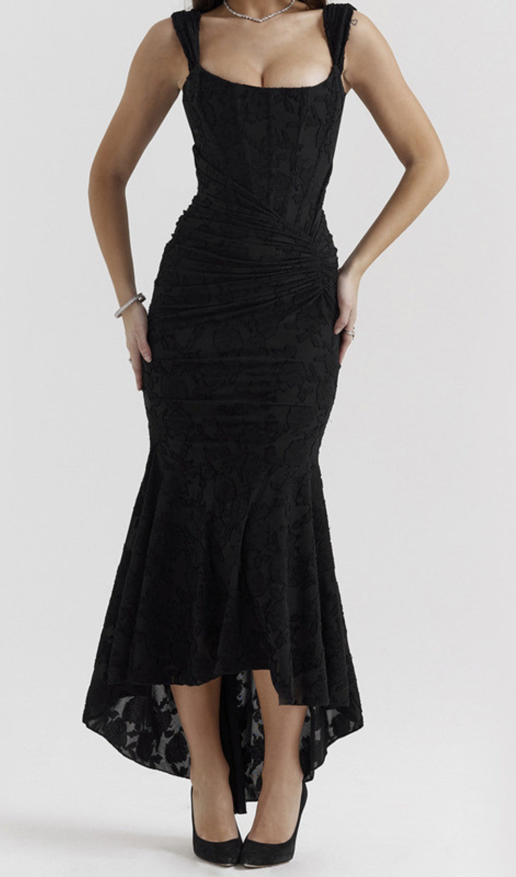 Anaëlle Black Floral Corset Maxi Dress