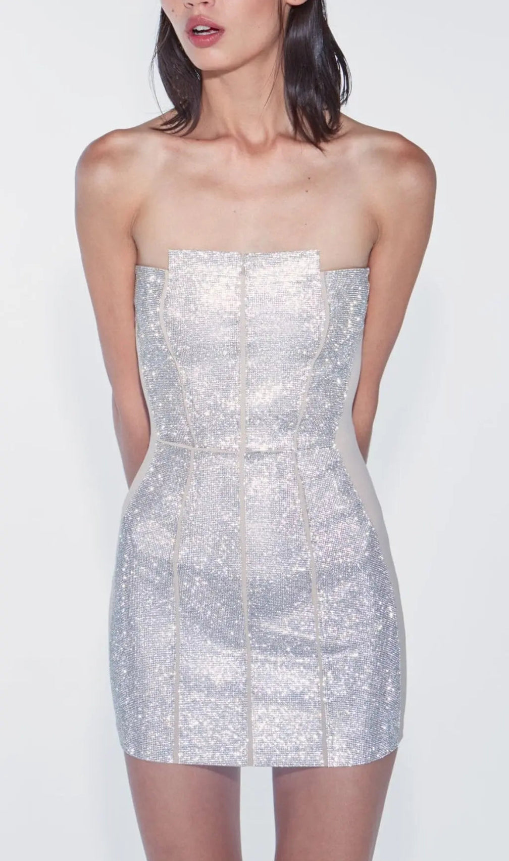 Silver Bandeau Rhinestone Trimming Dress