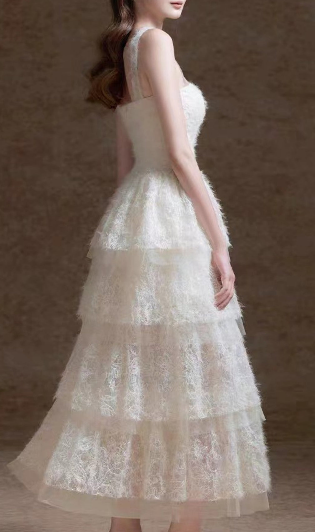 Elfreda White Mesh Layered Midi Dress