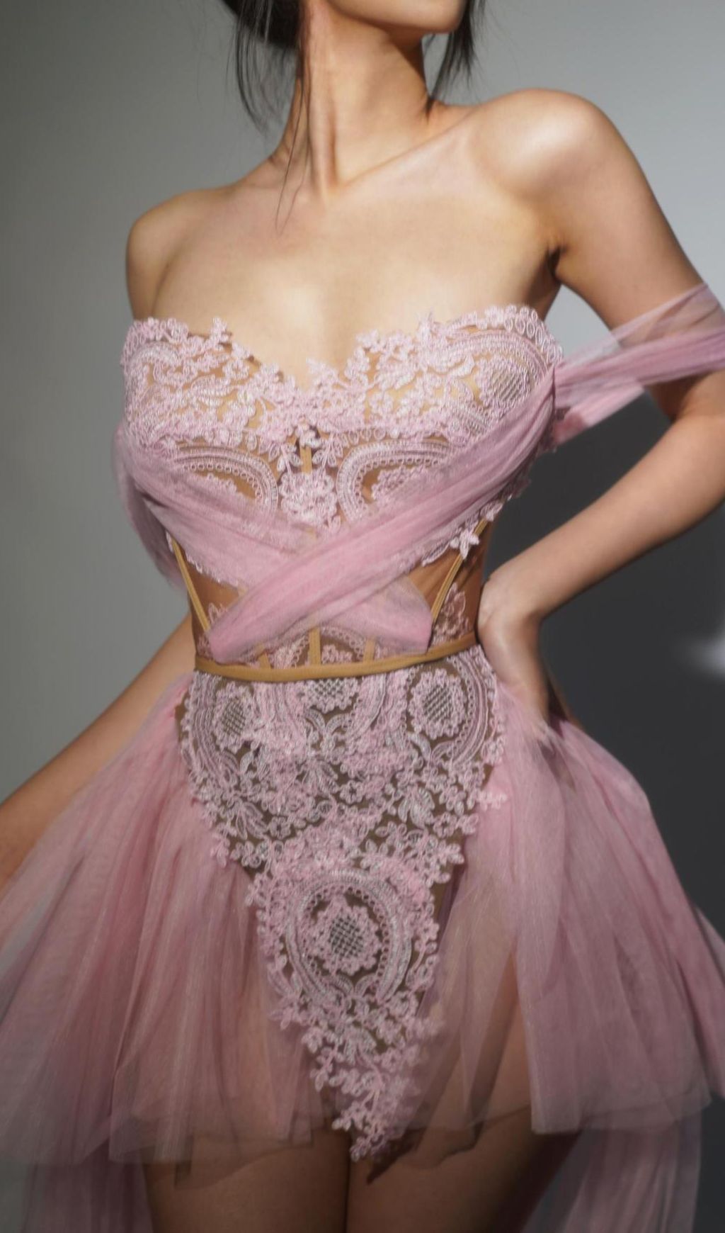 Fiachra Lace Corset Mesh Maxi Dress