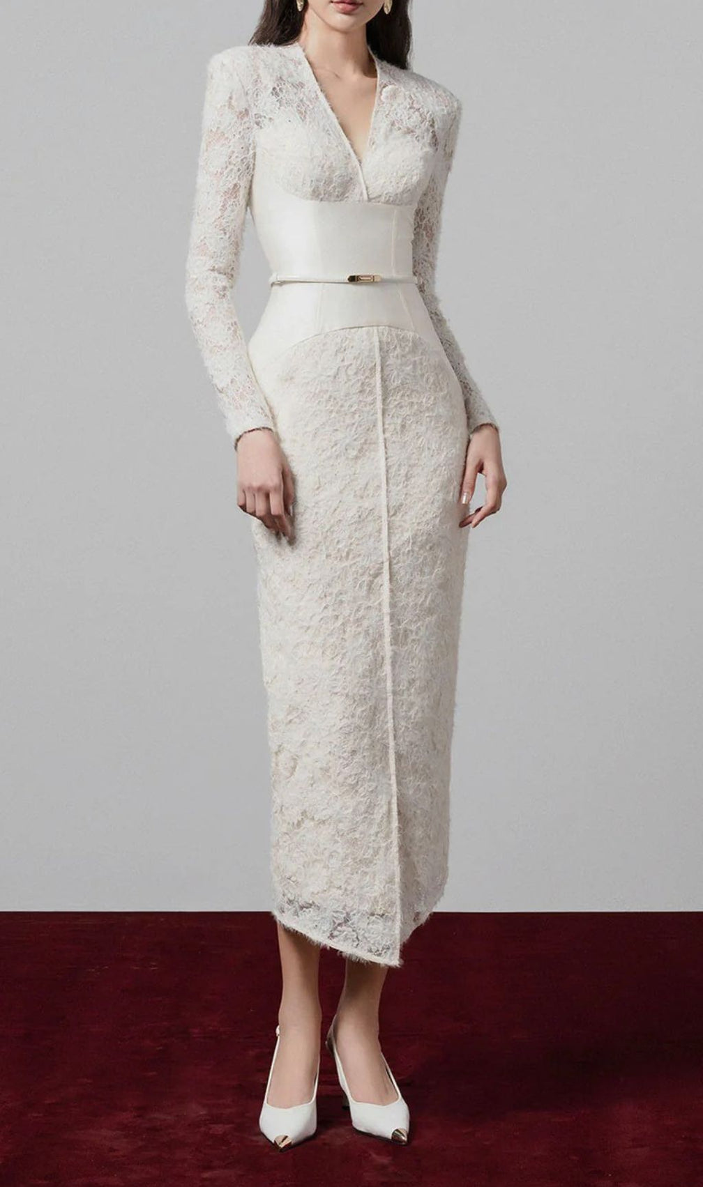 Gaia V-Neck Lace Midi Sheath Dress - Elegant & Versatile for Women