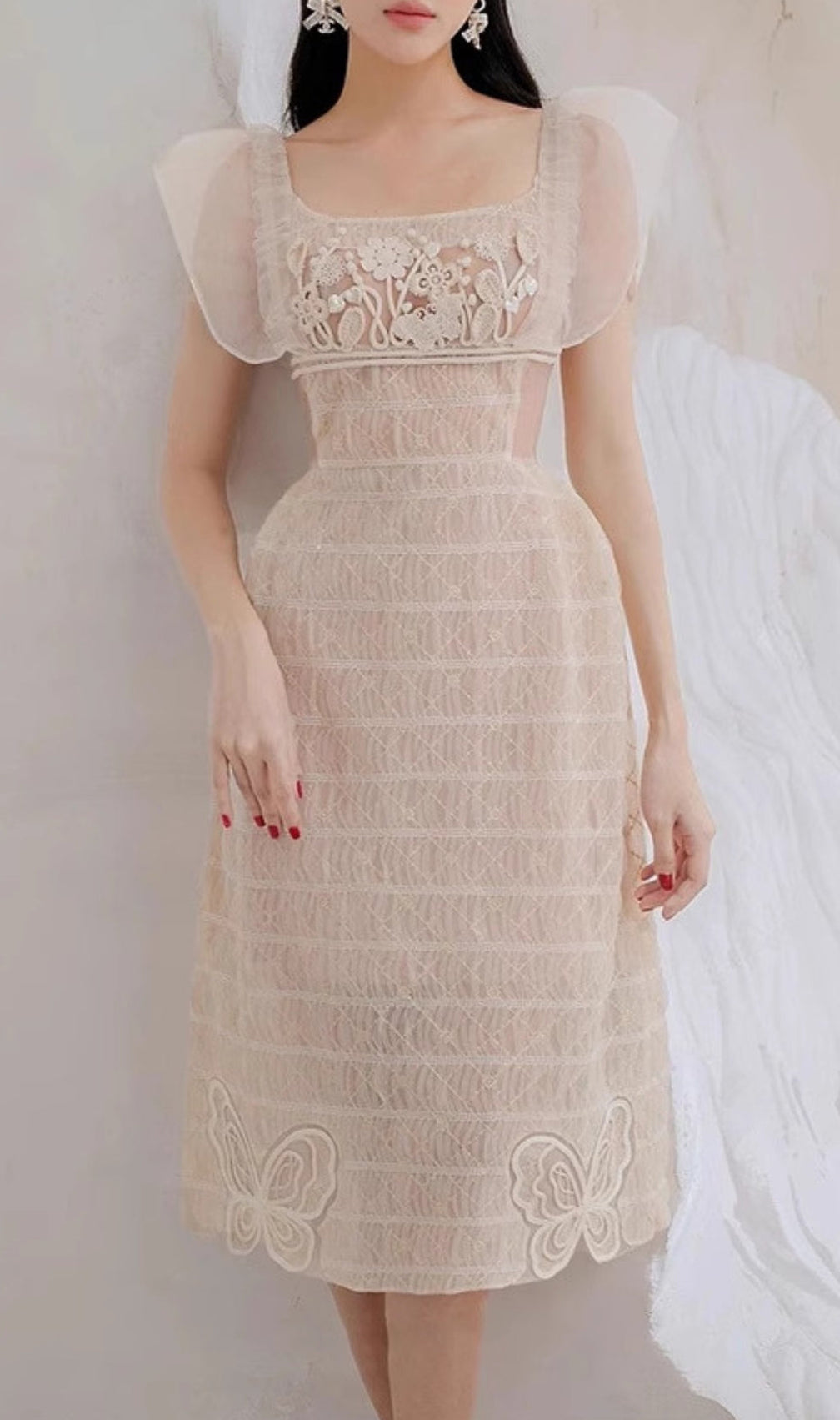 Azusa Lace Trim Midi A-Line Dress