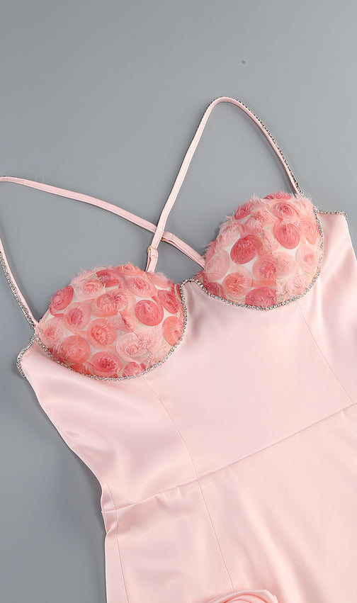 Calantha Pink Flower Diamond Mini Dress