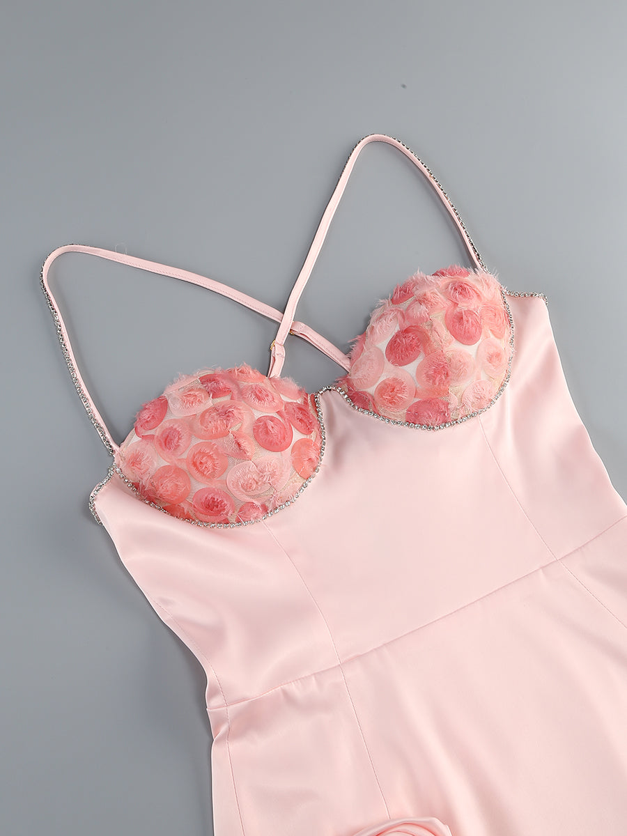 Calantha Pink Flower Diamond Mini Dress