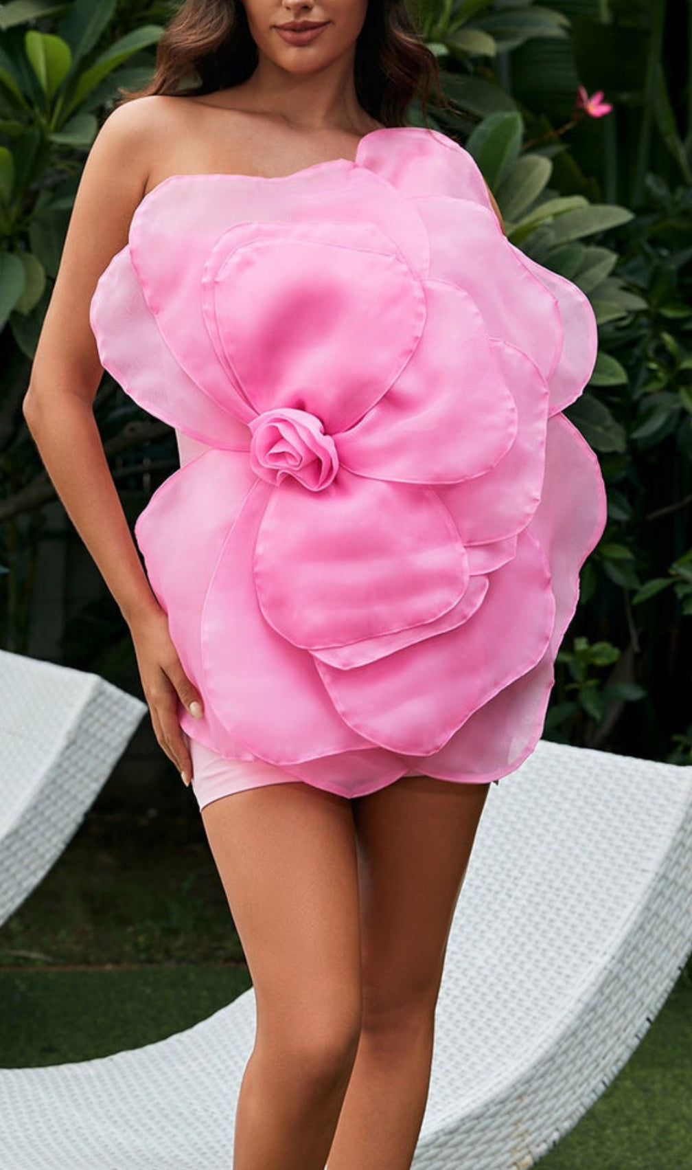 One Shoulder Flower Mini Dress In Pink