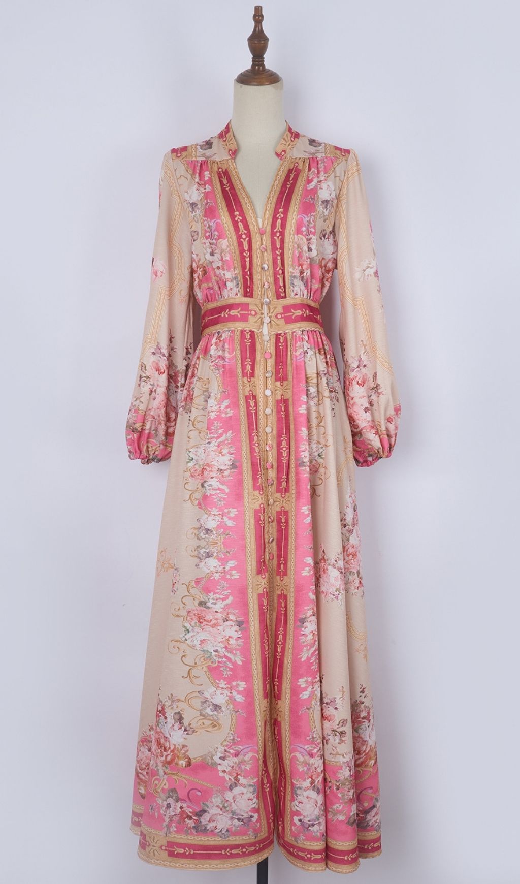 Kamillia Pink Floral Long Sleeve Maxi Dress - Elegant Garden Party Gown