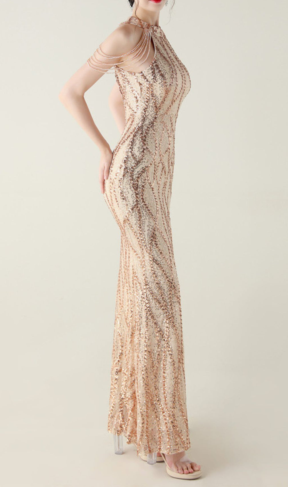 Ikra Glamour Halter Sequin High Slit Maxi Dress - Dazzling Evening Gown