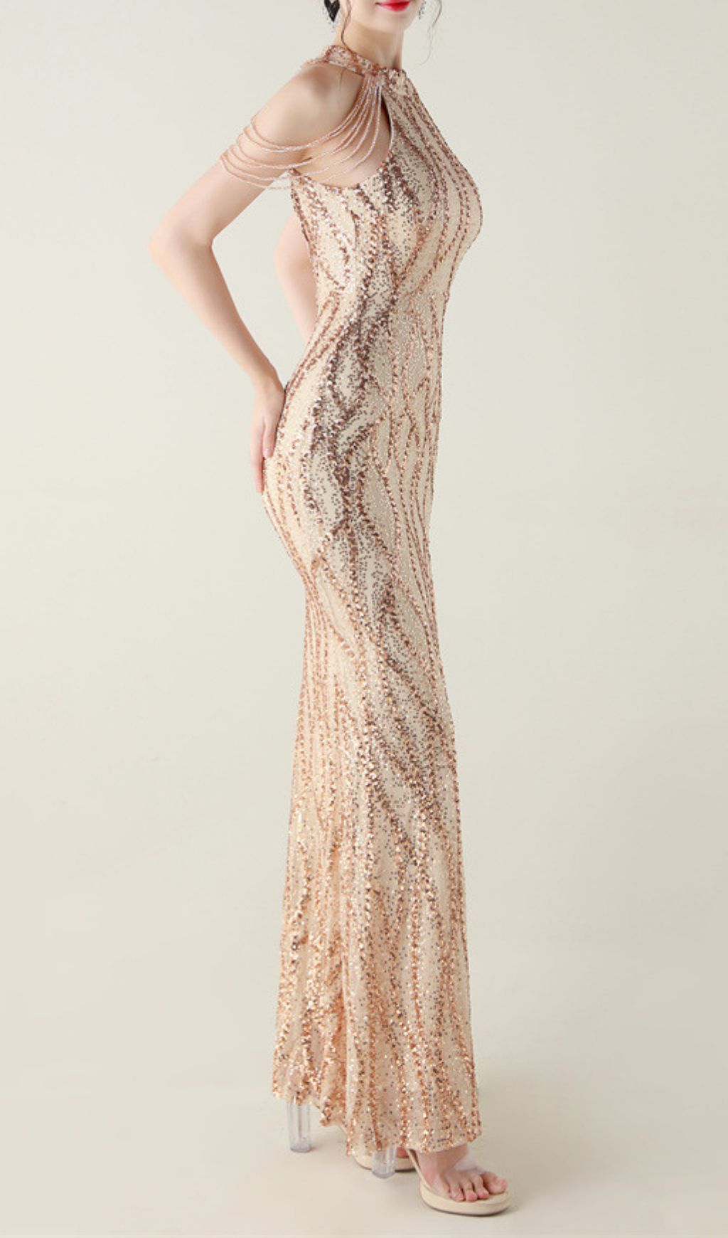 Ikra Glamour Halter Sequin High Slit Maxi Dress - Dazzling Evening Gown