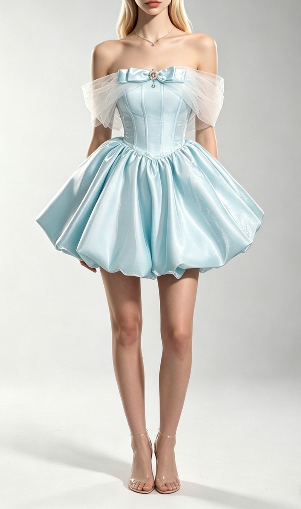 Krysten Blue Corset Mesh Shoulder Mini Dress