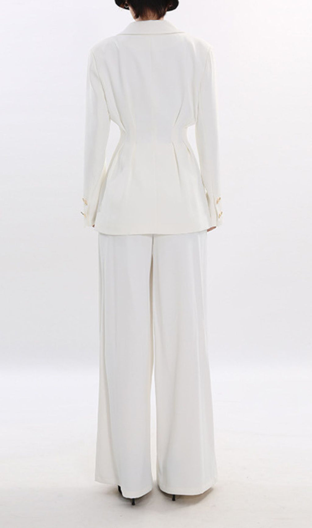 Janine Chic White Power Suit Set: Tailored Blazer & Wide-Leg Trousers