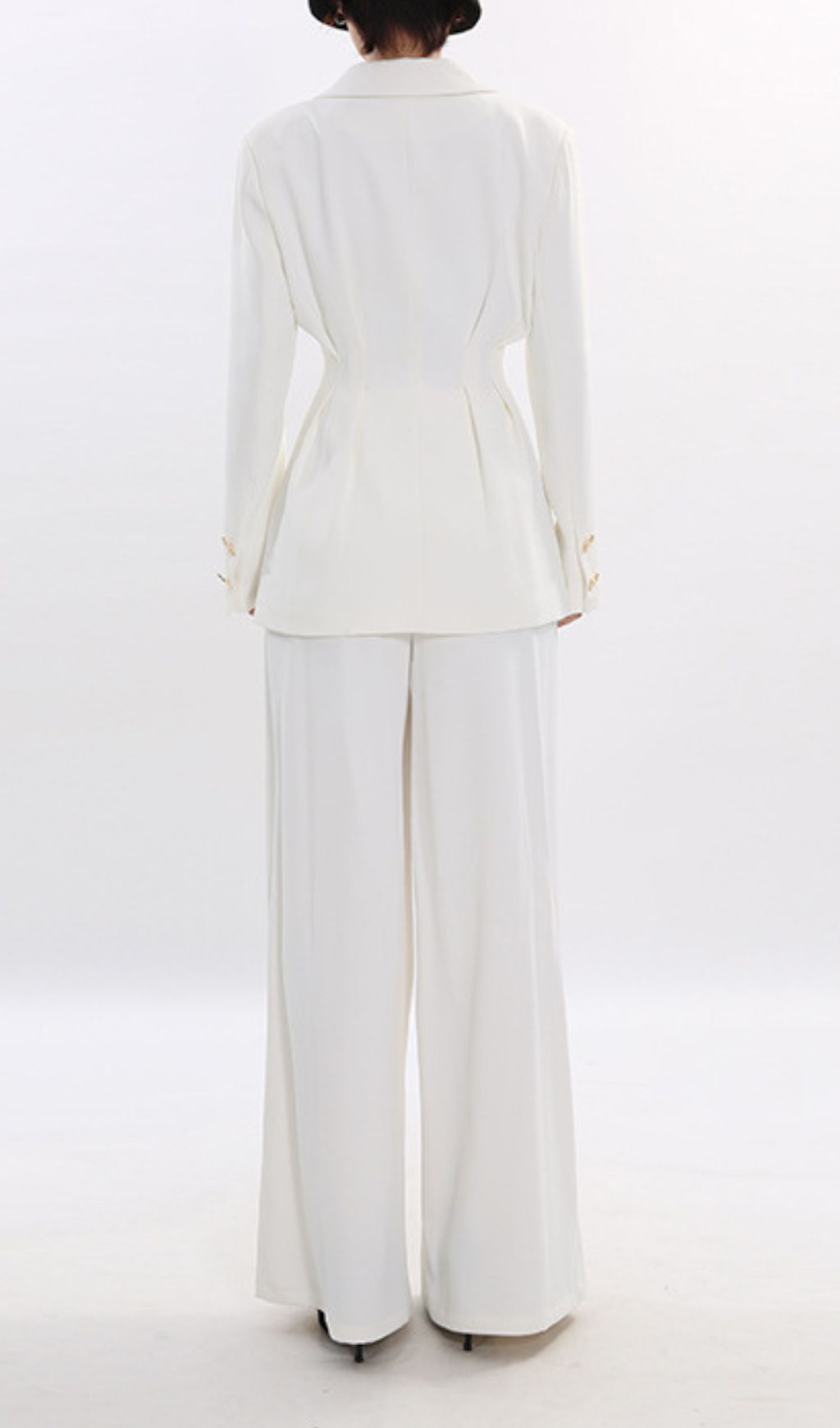 Janine Chic White Power Suit Set: Tailored Blazer & Wide-Leg Trousers