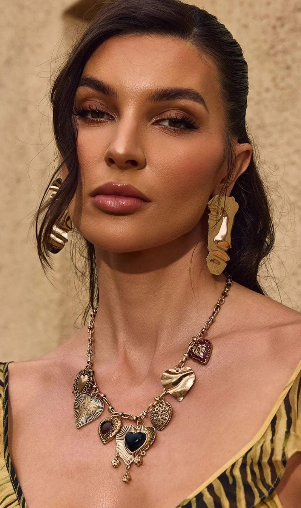 Chevonne Gold Abstract Face Statement Earrings | Unique Artistic Jewelry