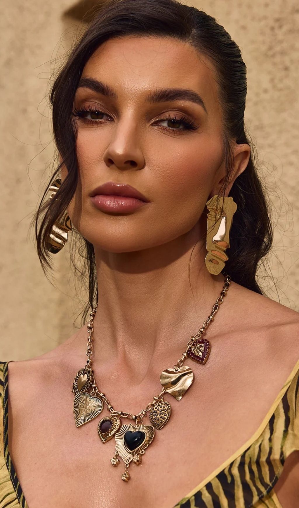 Chevonne Gold Abstract Face Statement Earrings | Unique Artistic Jewelry