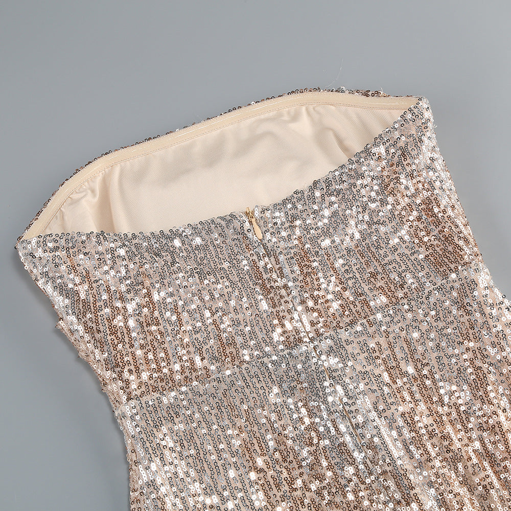 Jaffar Dazzling Strapless Sequin Maxi Dress - Red Carpet Glamour