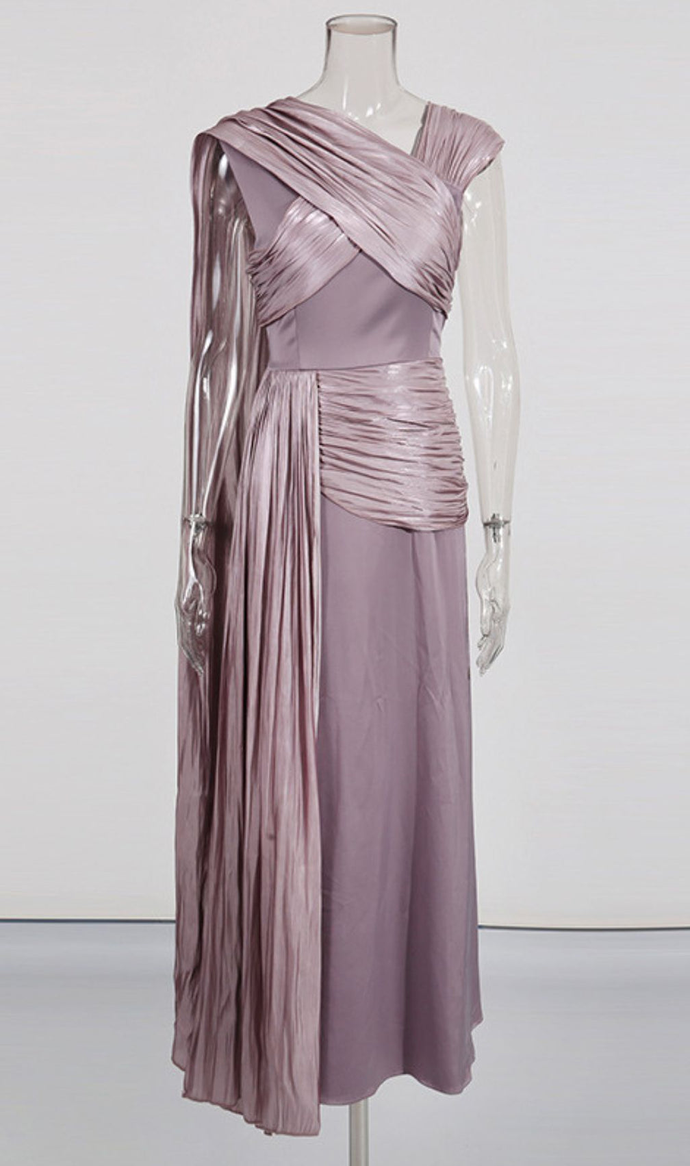 Ihsan Luxurious Mauve Ruched & Draped Maxi Dress | Elegant Evening Gown