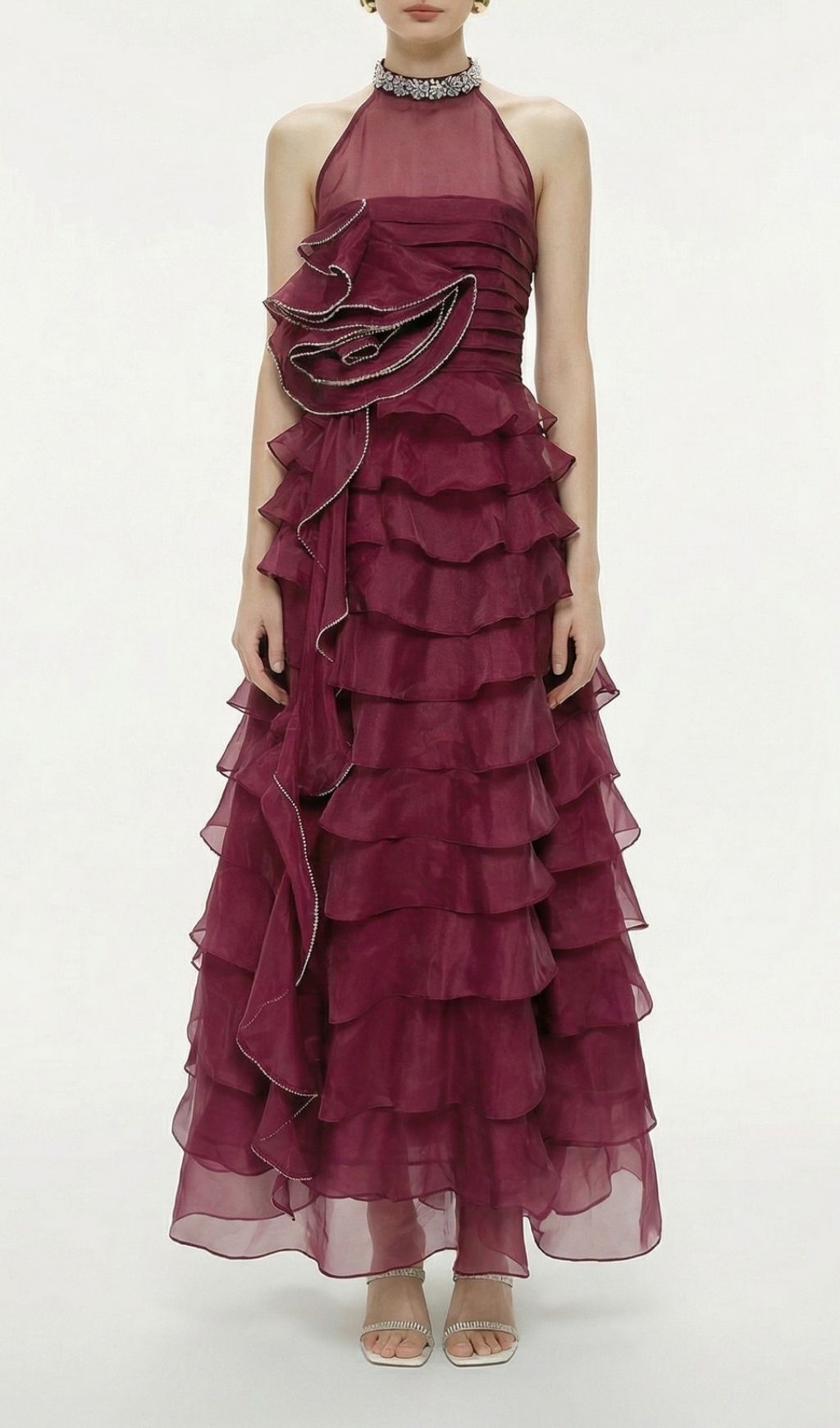 Karinda Diamante Halter Ruffled Maxi Gown - Show-Stopping Formal Dress