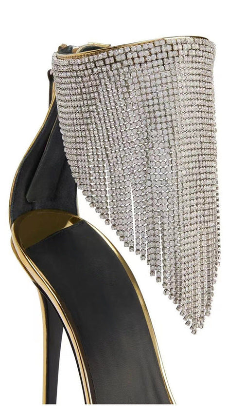 Crystal Tassel Heels In Gold