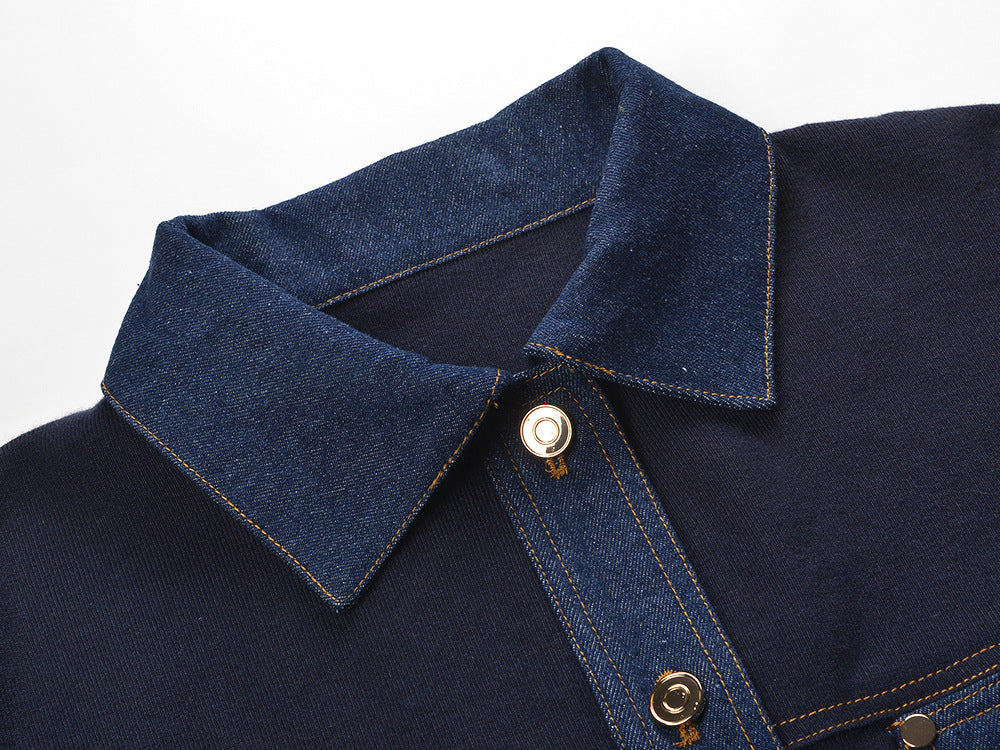 Chic Two-Tone Denim & Knit Blend Cardigan Jacket for Women