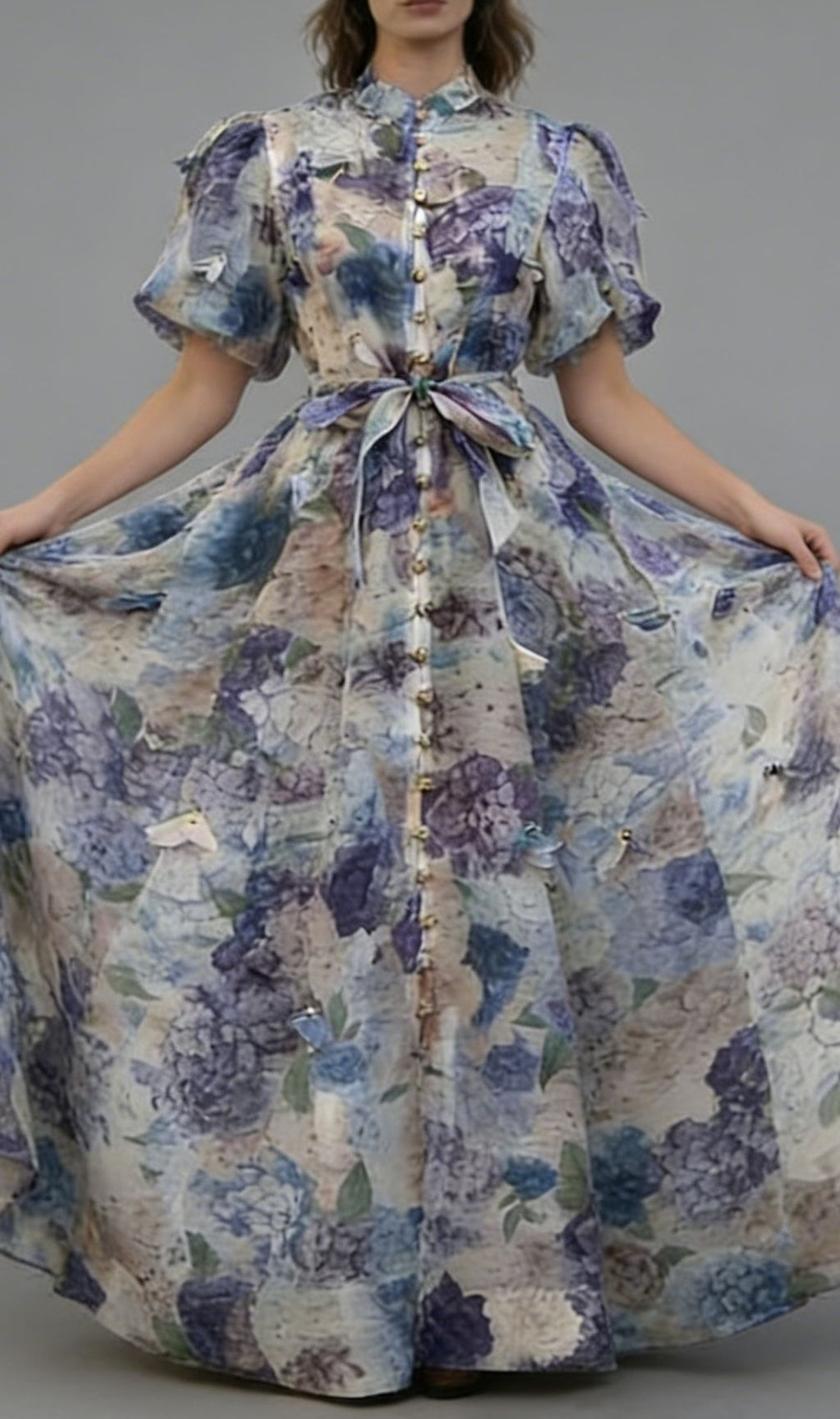 Karleshia Enchanting Floral Puff-Sleeve Maxi Dress - Romantic Garden Gown