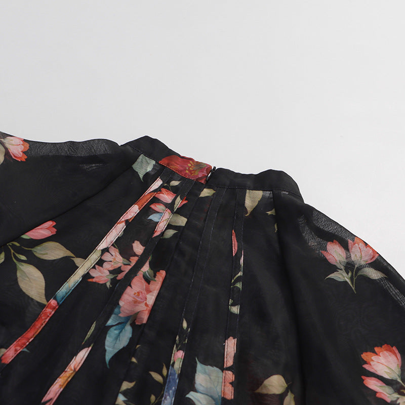 Jitka Black Floral Maxi Dress - Elegant Long Sleeve Button-Front Gown for Women