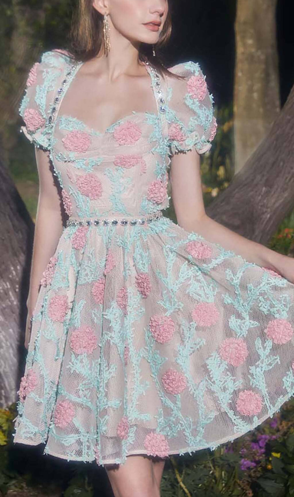 Appliquéd Lace Embroidered Two Piece In Blue