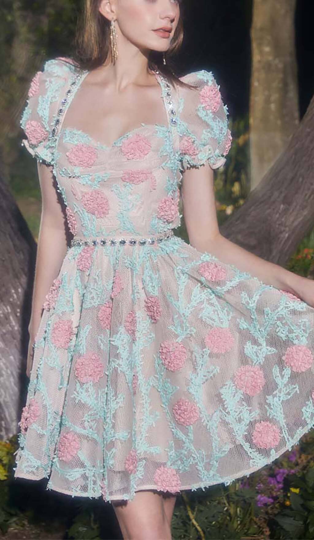 Appliquéd Lace Embroidered Two Piece In Blue