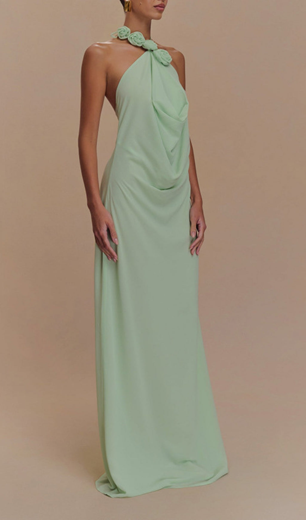 Eun Green Halter Flower Maxi Dress