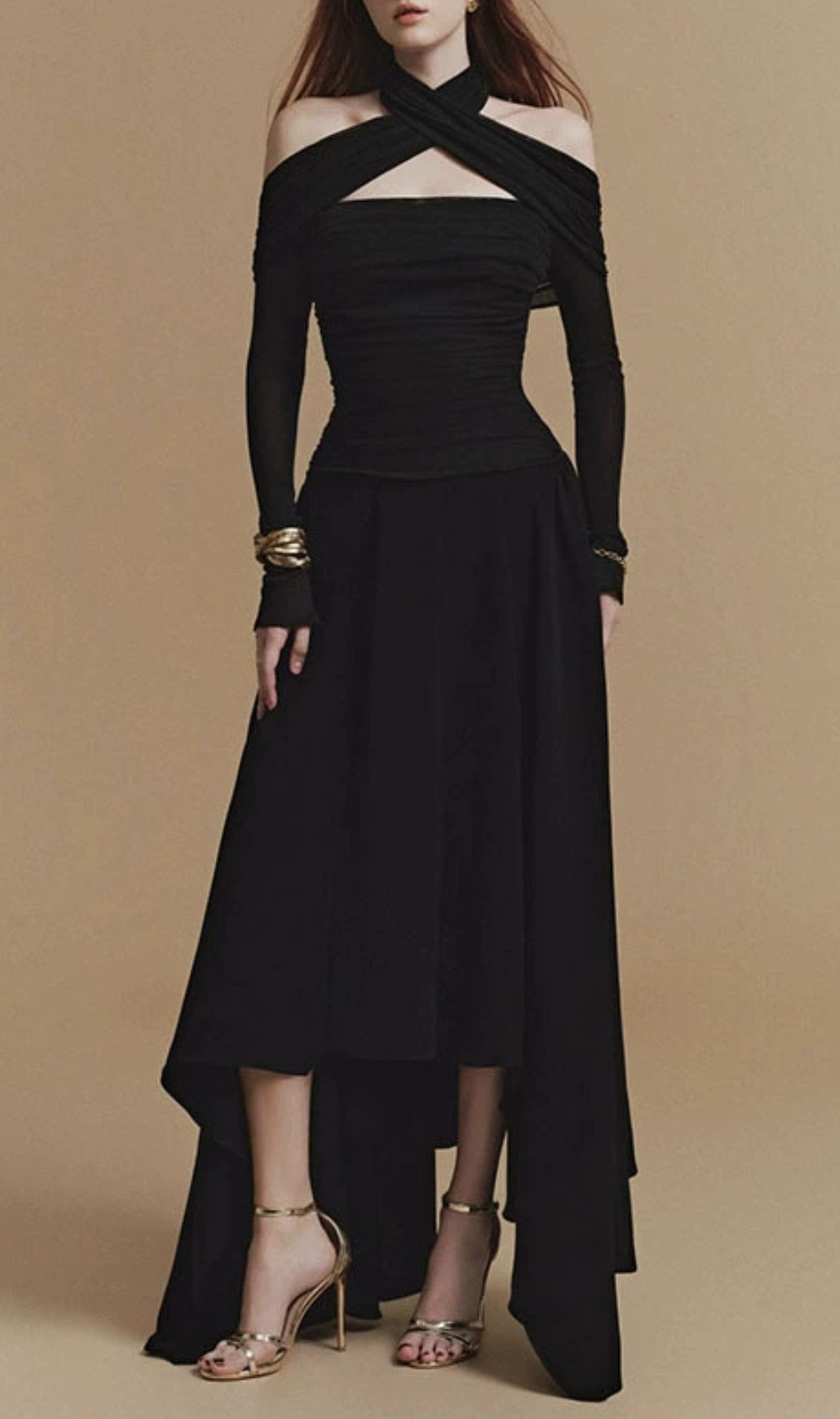 Gedalia Black Long Sleeve Maxi Dress