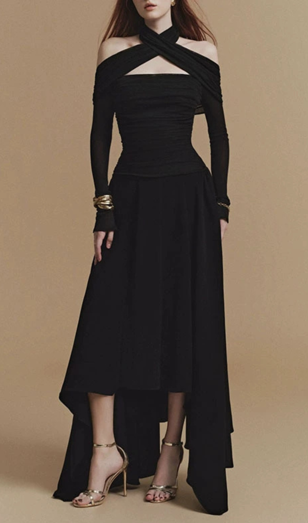 Gedalia Black Long Sleeve Maxi Dress